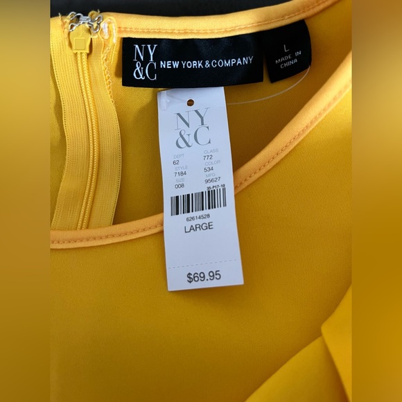NWT New York & Company Short Sleeve Yellow Dress Size Large - Picture 7 of 9